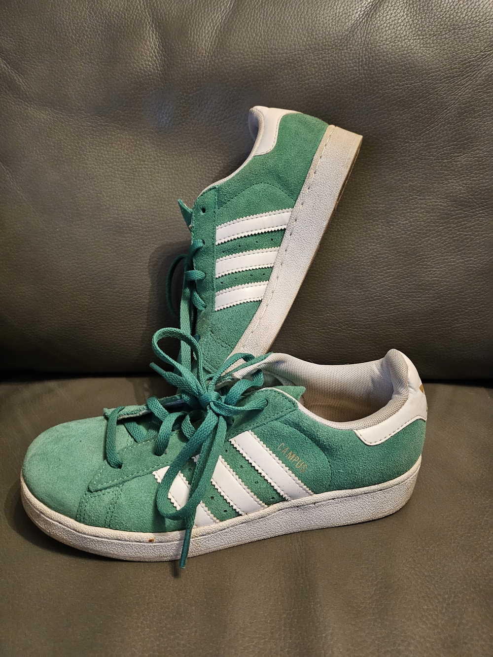 adidas Campus Suede Sneakers - Green & White (kids size 3, womens size 5)